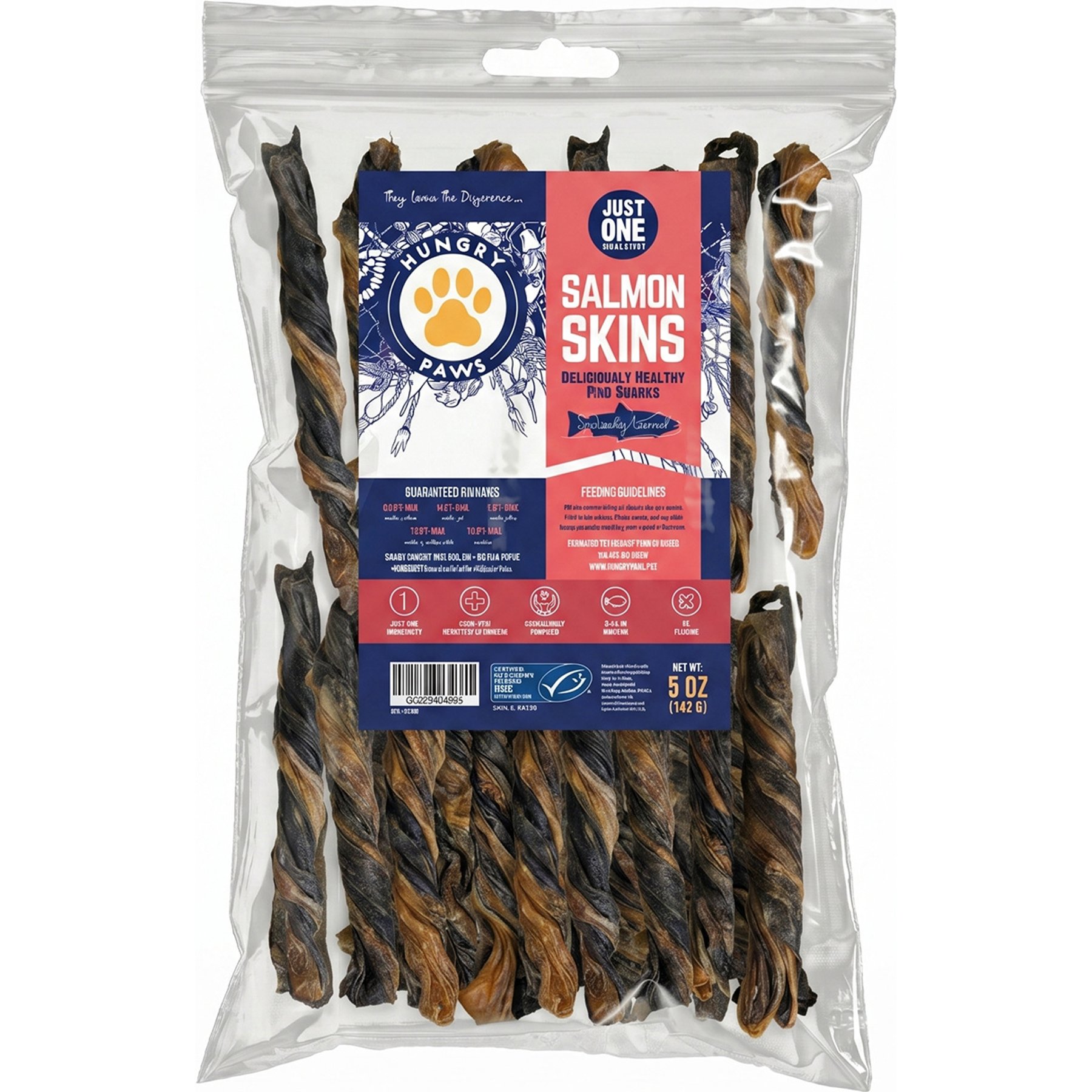 Hungry Paws Premium Salmon Skin Twist Dehydrated Dog Treats, 5-oz bag