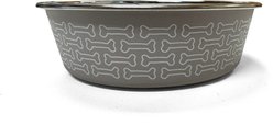 PetRageous Designs Capri Dishwasher Safe Stainless Steel Non-Slip Dog Bowl with Bone Pattern, Taupe, Medium: 3.75-cup