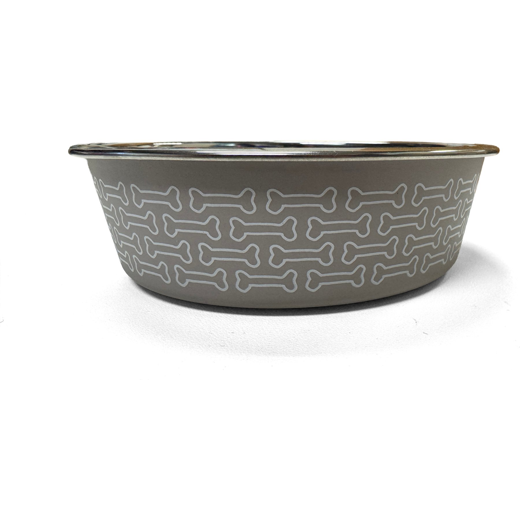 PetRageous Designs Capri Dishwasher Safe Stainless Steel Non-Slip Dog Bowl with Bone Pattern, Taupe, Medium: 3.75-cup