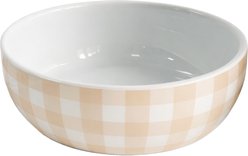 PetRageous Designs Gingham Round 5-in Dishwasher Safe Cat Bowl, Cream/White Plaid, Small: 2-cup