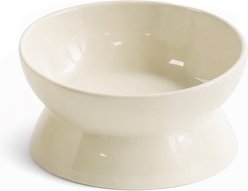 PetRageous Designs Gingham Raised & Angled Elevated Ceramic Cat Bowl, Cream, Small: 1.5-cup
