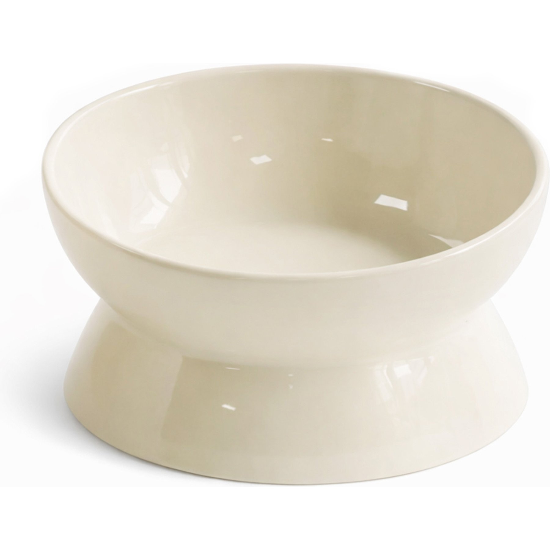 PetRageous Designs Gingham Raised & Angled Elevated Ceramic Cat Bowl, Cream, Small: 1.5-cup