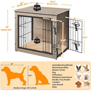 Yaheetech Wooden Dog Crate, Gray, 27.5-in