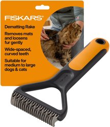 Fiskars Pet Dematting Rake, Orange/Black, 6.75-in