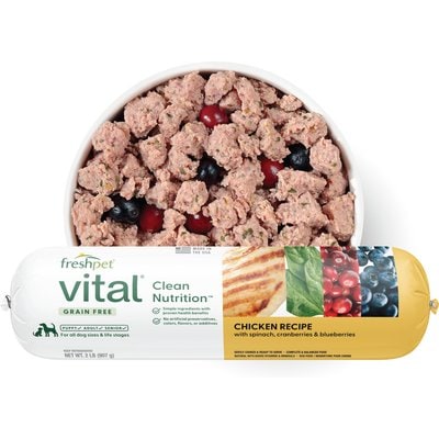 Freshpet Freshpet Grain-Free Chicken Recipe with Spinach, Cranberries & Blueberries Fresh Refrigerated Dog Food, 2-lb roll, case of 8