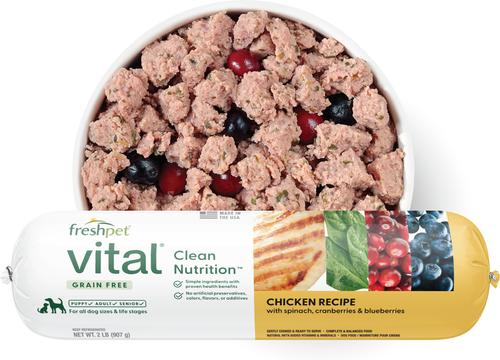 Freshpet Grain-Free Chicken Recipe with Spinach, Cranberries & Blueberries Fresh Refrigerated Dog Food, 2-lb roll, case of 8
