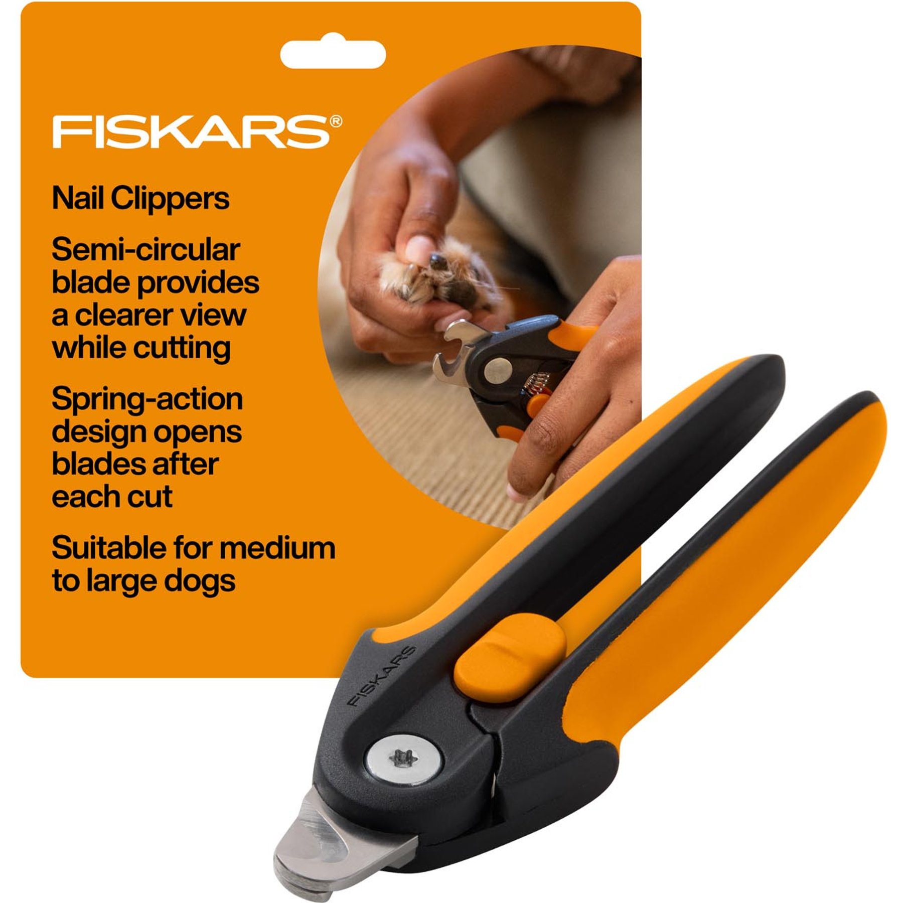 Fiskars Large Pet Nail Clippers, Orange/Black, 5.75-in