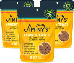 Jiminy's Grain-Free Cricket Cookie Peanut Butter & Blueberry Recipe Dog Treats, 5-oz bag, 3 count