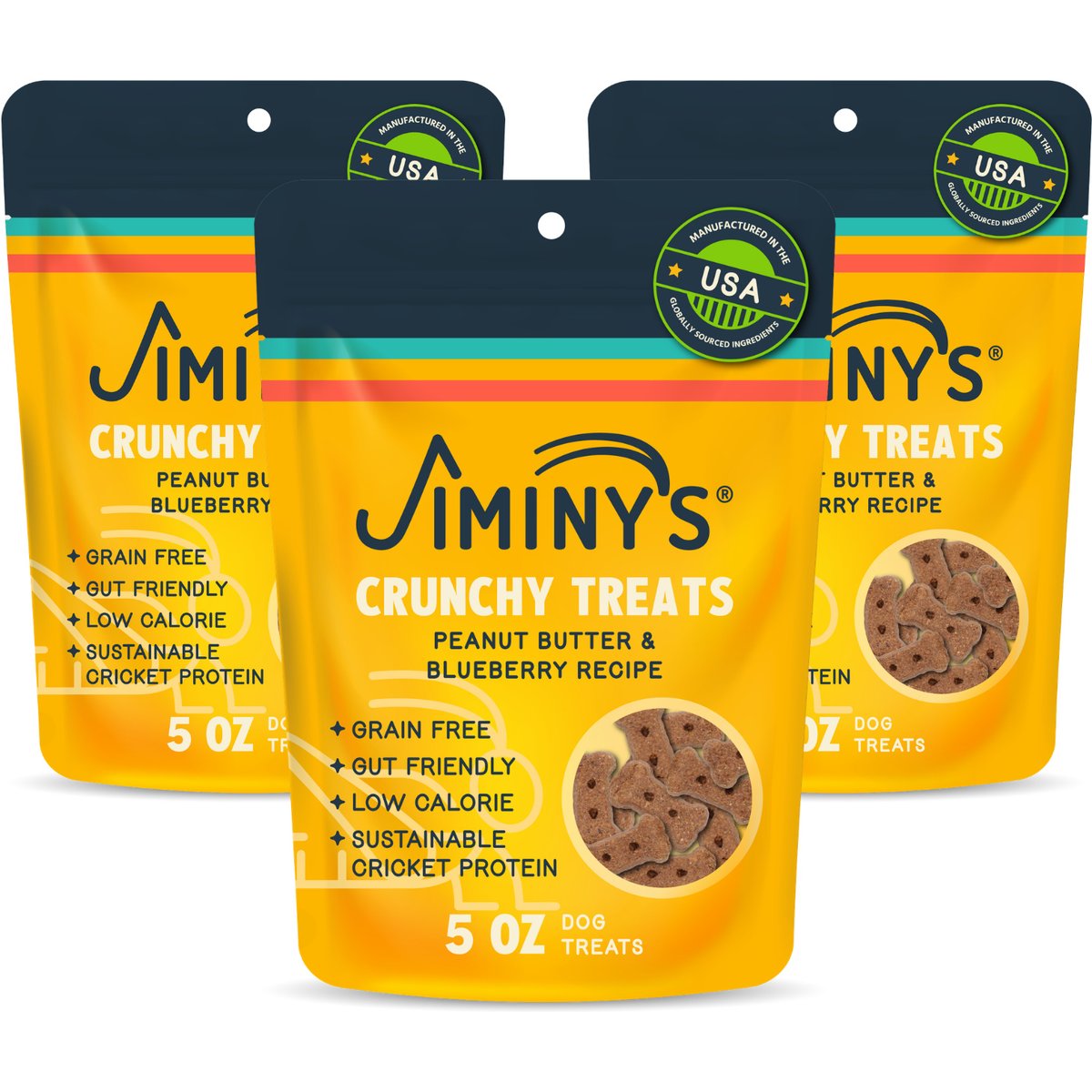 Jiminy's Grain-Free Cricket Cookie Peanut Butter & Blueberry Recipe Dog Treats, 5-oz bag, 3 count