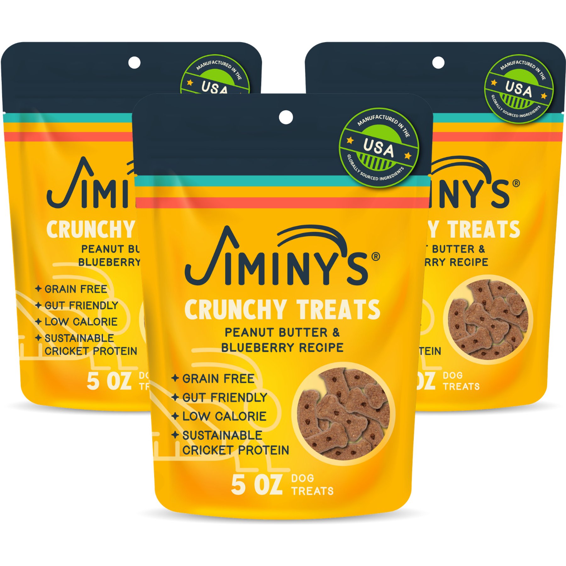 Jiminy's Grain-Free Cricket Cookie Peanut Butter & Blueberry Recipe Dog Treats, 5-oz bag, 3 count
