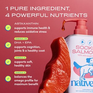 Native Pet Sockeye Salmon Flavored Oil Skin & Coat Health Liquid Supplement for Dogs & Cats, 8-fl oz