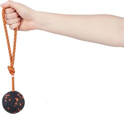 Non-stop Dogwear Ball on Rope Dog Toy, Black/Orange, 70 x 70-mm
