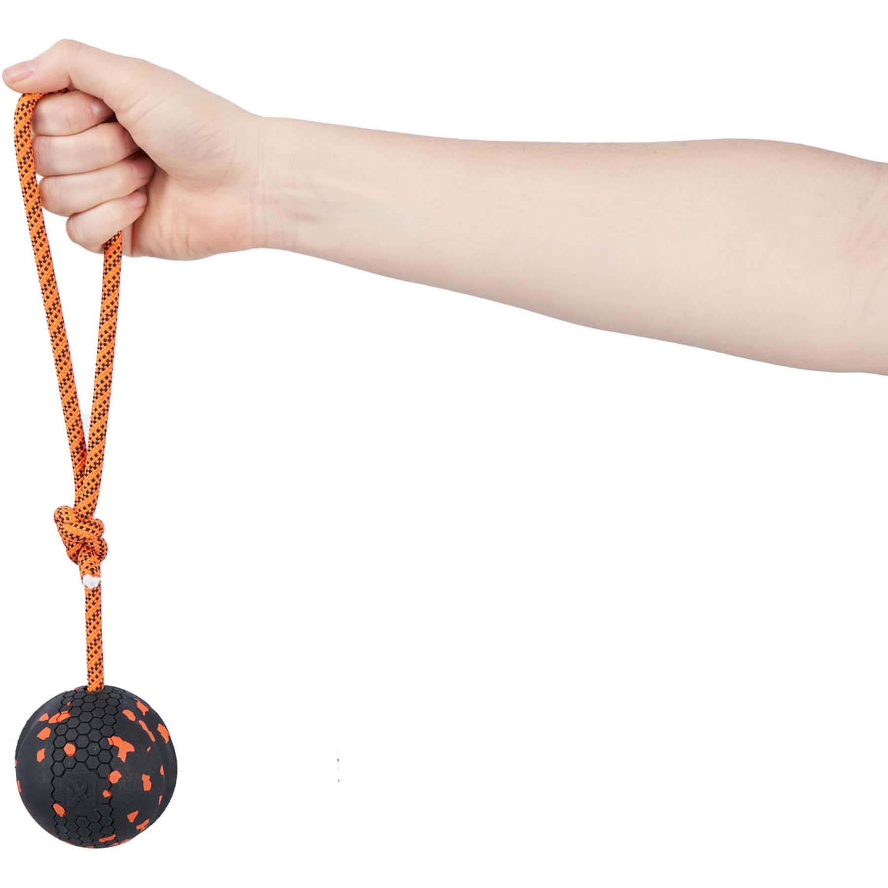 Non-stop Dogwear Ball on Rope Dog Toy, Black/Orange, 70 x 70-mm