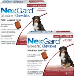 NexGard Chewables for Dogs, 60.1-121 lbs, (Red Box), 6 Chewable Tablets, bundle of 2 (12-mos. supply)