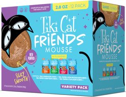 Tiki Cat Friends Mousse Tuna Variety Pack Grain-Free Wet Cat Food, 2.8-oz pouch, case of 12