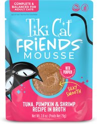 Tiki Cat Friends Mousse Tuna, Pumpkin & Shrimp Grain-Free Wet Cat Food, 2.8-oz pouch, case of 12