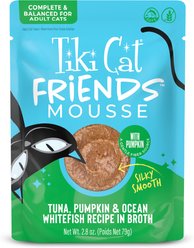 Tiki Cat Friends Mousse Tuna, Pumpkin & Ocean Whitefish Grain-Free Wet Cat Food, 2.8-oz pouch, case of 12