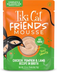 Tiki Cat Friends Mousse Chicken, Pumpkin & Lamb Recipe in Broth Grain-Free Wet Cat Food, 2.5-oz pouch, case of 12