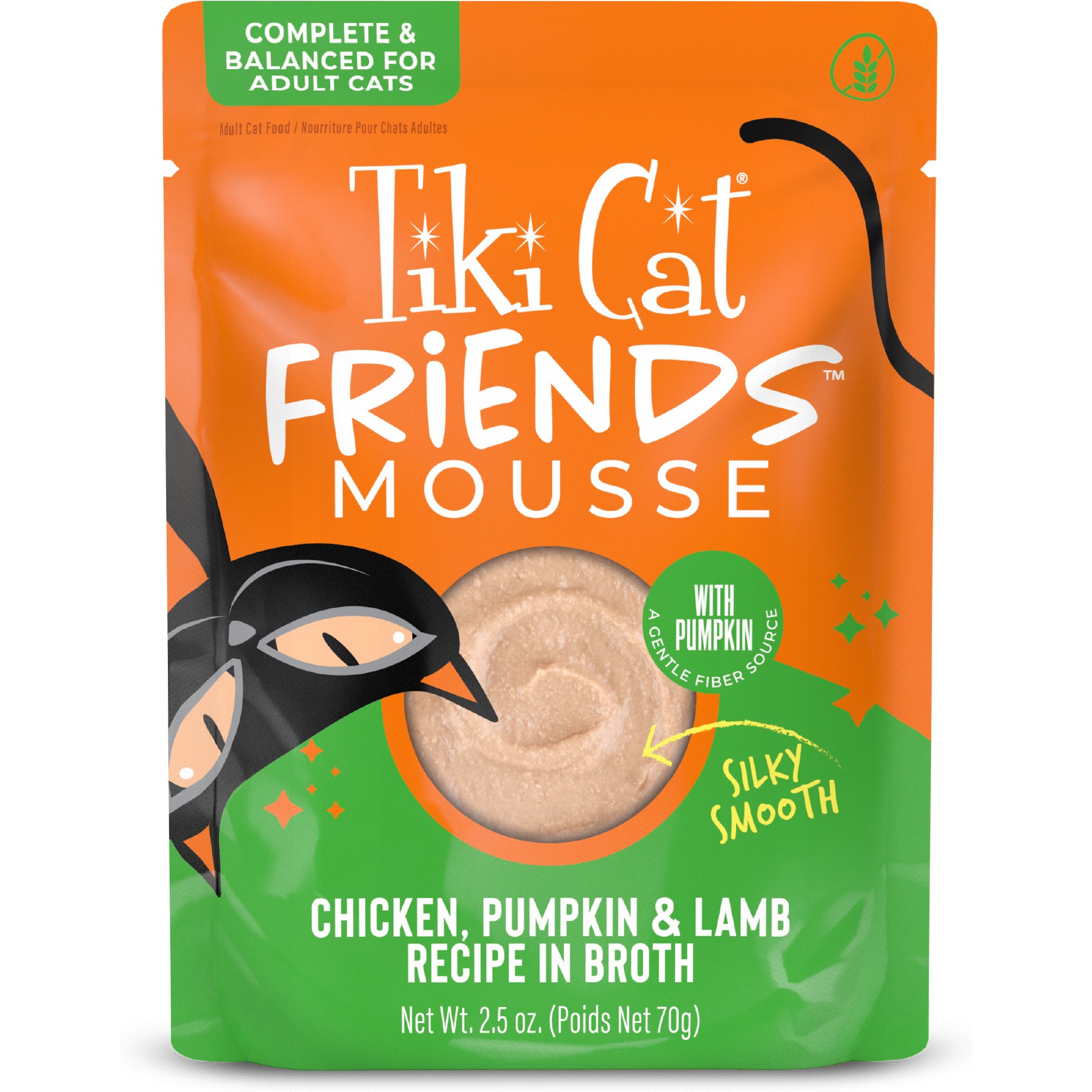 Tiki Cat Friends Mousse Chicken, Pumpkin & Lamb Recipe in Broth Grain-Free Wet Cat Food, 2.5-oz pouch, case of 12