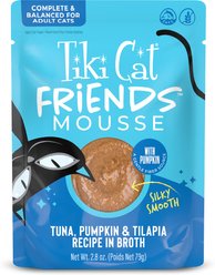 Tiki Cat Friends Mousse Tuna, Pumpkin & Tilapia Grain-Free Wet Cat Food, 2.8-oz pouch, case of 12