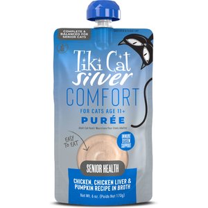 Tiki Cat Silver Chicken & Chicken Liver Comfort Puree Wet Cat Food, 6-oz spout pouch, case of 6