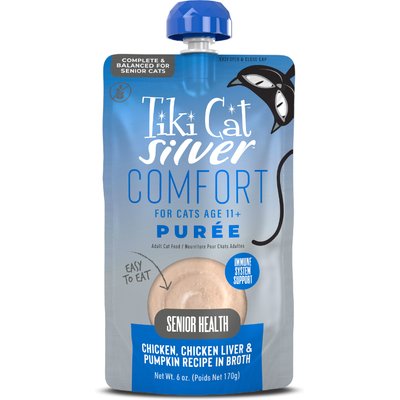 Tiki Cat Tiki Cat Silver Chicken & Chicken Liver Comfort Puree Wet Cat Food, 6-oz spout pouch, case of 6