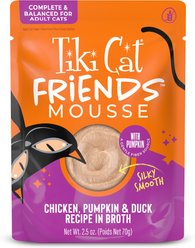 Tiki Cat Friends Mousse Chicken, Pumpkin & Duck Recipe in Broth Grain-Free Wet Cat Food, 2.5-oz pouch, case of 12