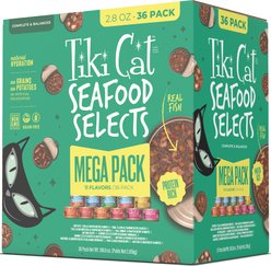Tiki Cat Friends Seafood Selects Mega Pack Grain-Free Wet Cat Food, 2.8-oz can, case of 36
