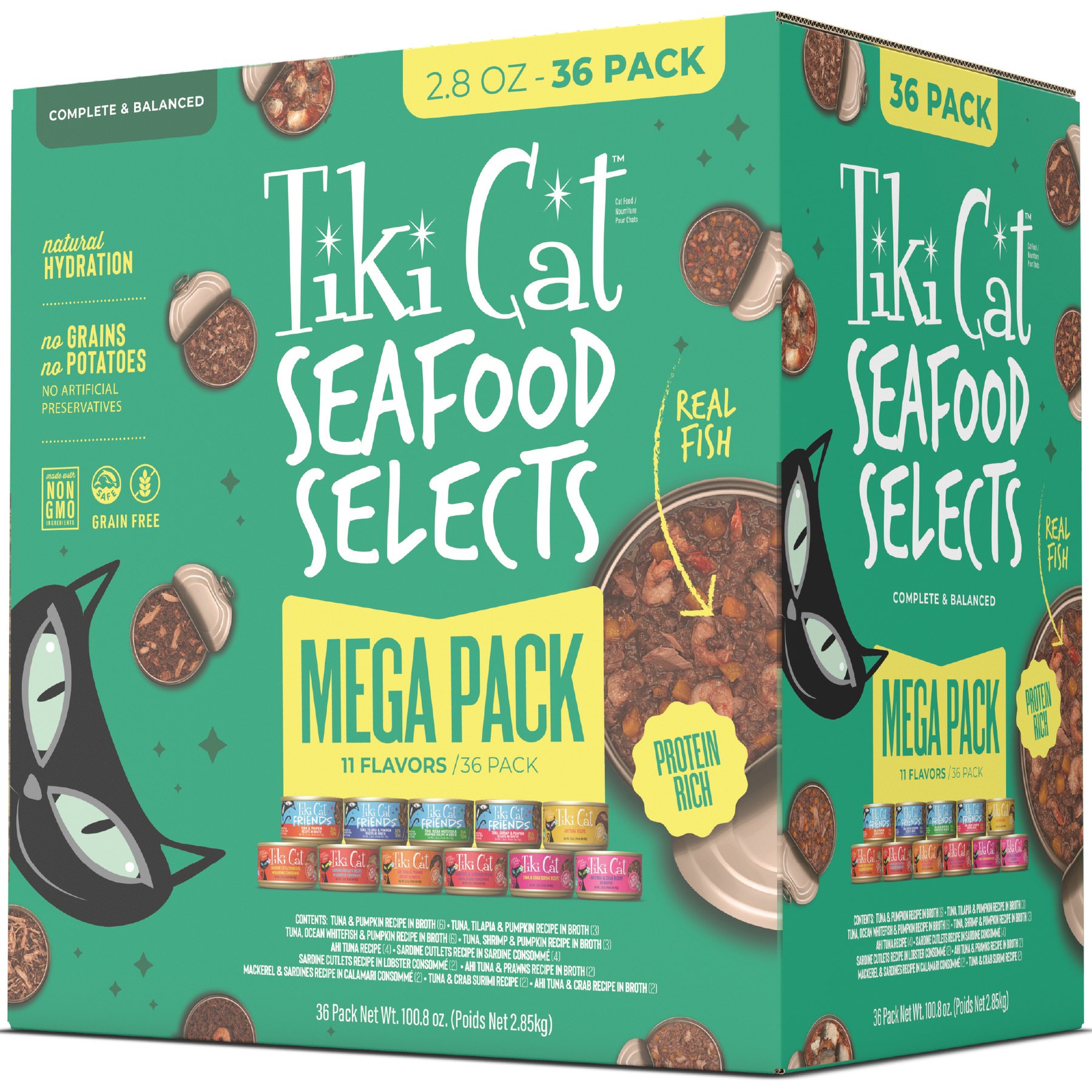Tiki Cat Friends Seafood Selects Mega Pack Grain-Free Wet Cat Food, 2.8-oz can, case of 36