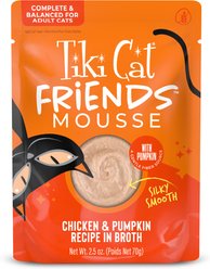 Tiki Cat Friends Mousse Chicken & Pumpkin Recipe in Broth Grain-Free Wet Cat Food, 2.5-oz pouch, case of 12