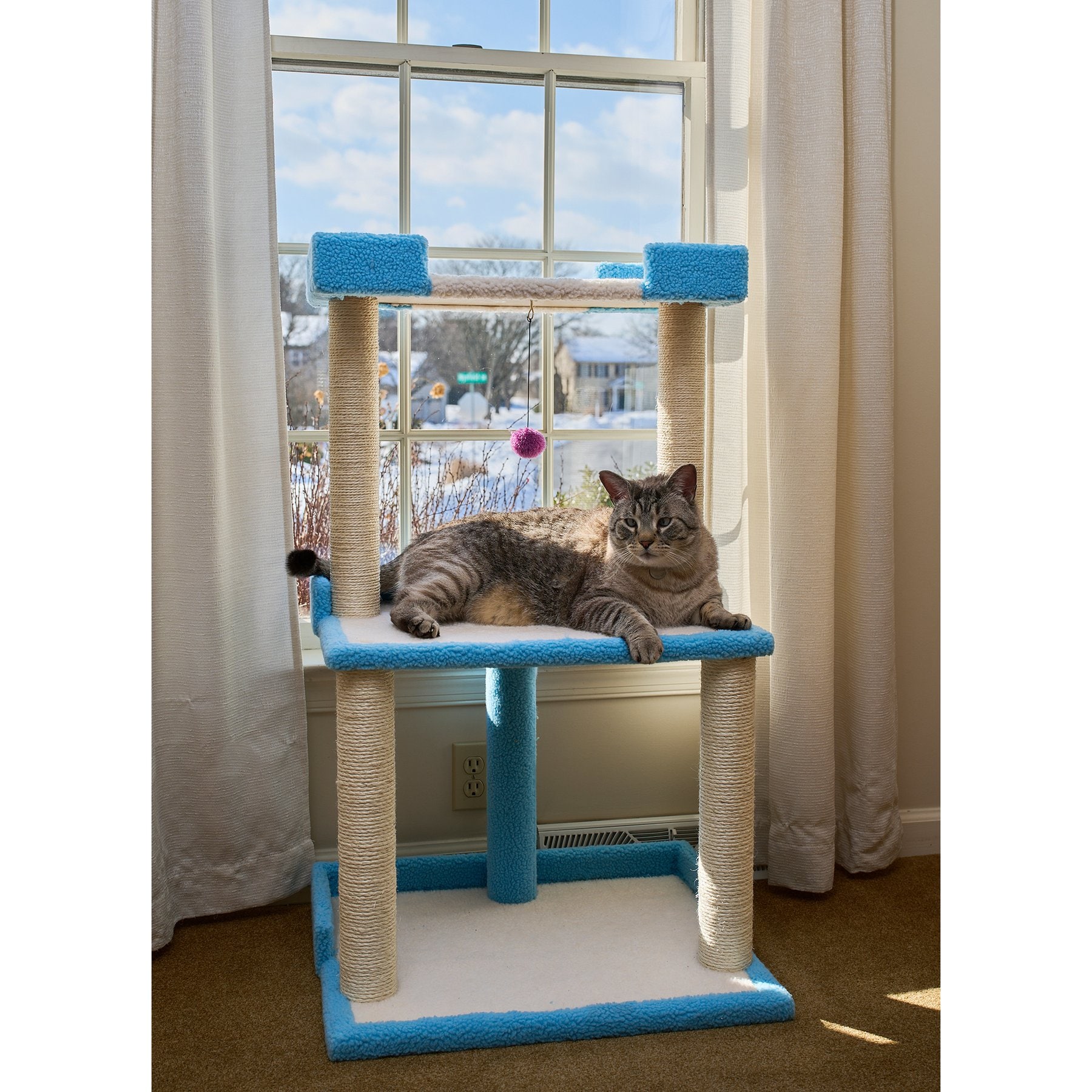 Armarkat 41-in Real Wood Tower Cat Tree & Condo, Sky Blue