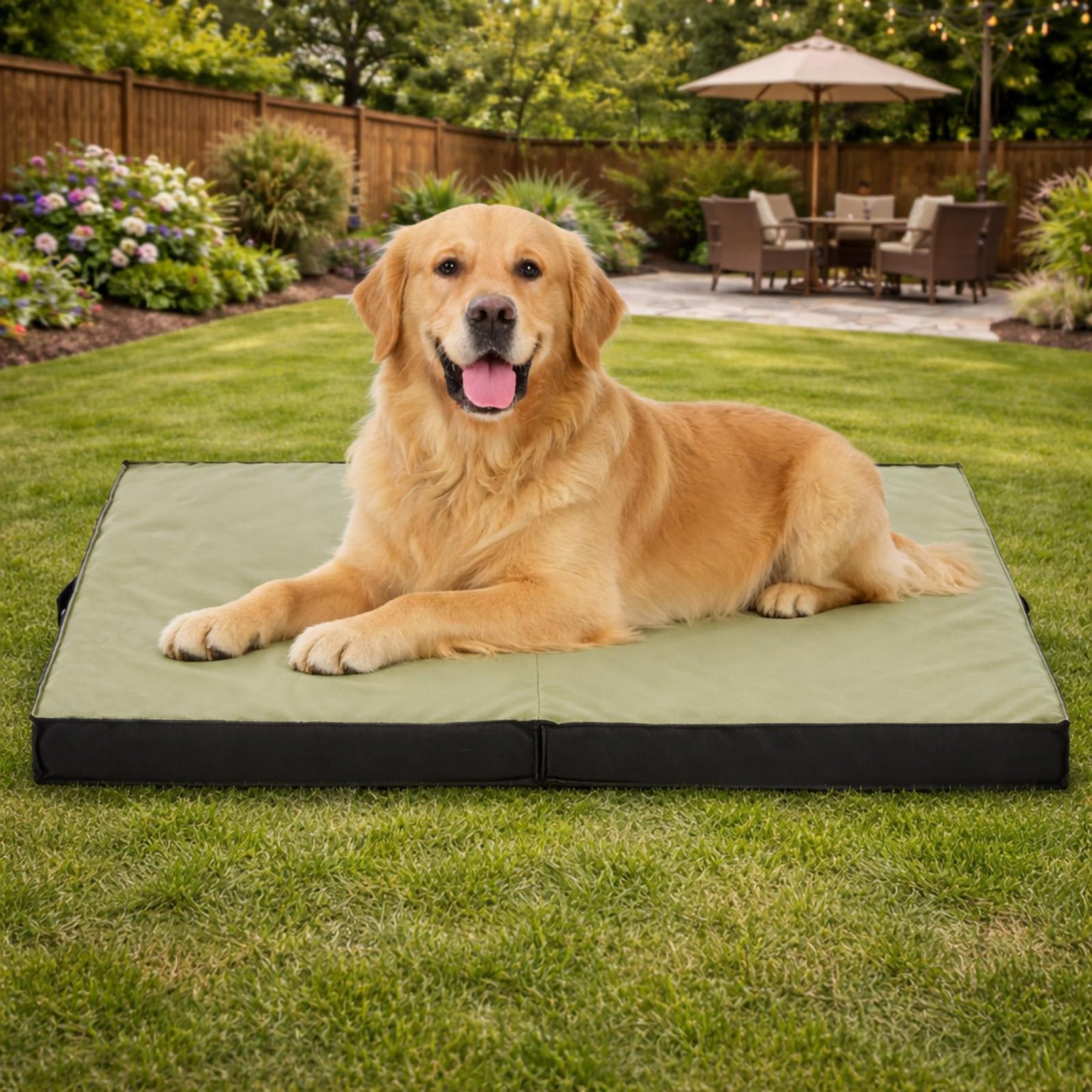 LFC PETS Outdoor Waterproof Orthopedic Dog Bed with Removable Cover, Olive Green, X-Large