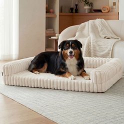 Bedsure ComfyFleece Orthopedic Waterproof Dog Sofa Bed with Corduroy Removable Cover, Beige, X-Large
