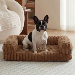 Bedsure ComfyFleece Orthopedic Waterproof Dog Sofa Bed with Corduroy Removable Cover, Brown, Medium