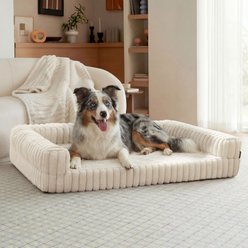 Bedsure ComfyFleece Orthopedic Waterproof Dog Sofa Bed with Corduroy Removable Cover, Beige, Large