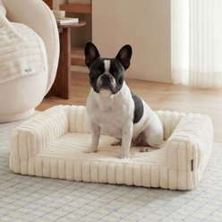 Bedsure ComfyFleece Orthopedic Waterproof Dog Sofa Bed with Corduroy Removable Cover, Beige, Medium