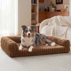 Bedsure ComfyFleece Orthopedic Waterproof Dog Sofa Bed with Corduroy Removable Cover, Brown, Large