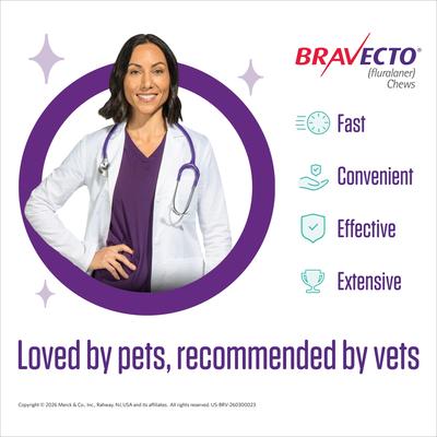 Show full view: Bravecto CHEW for Dogs, 22-44 lbs, (Green Box), 2 Chews (24-wks. supply) slide 4 of 7