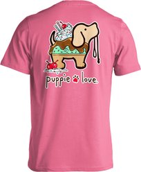 PUPPIE LOVE Ice Cream Sundae Pup Adult Short Sleeve Tee, Azalea, Medium