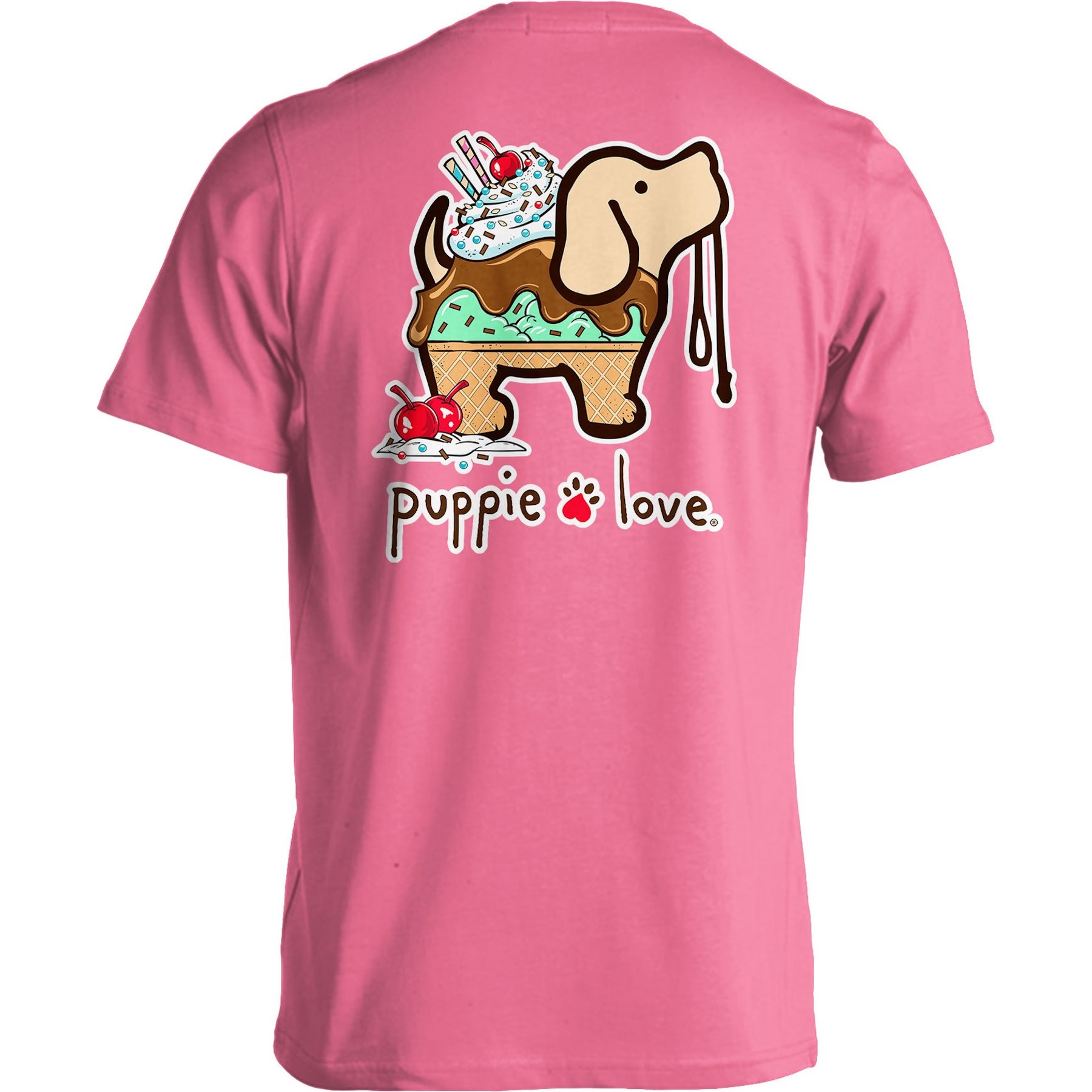 PUPPIE LOVE Ice Cream Sundae Pup Adult Short Sleeve Tee, Azalea, X-Large
