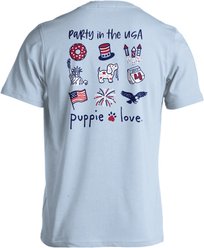 PUPPIE LOVE Party in the USA Adult Short Sleeve Tee, Light Blue, X-Large