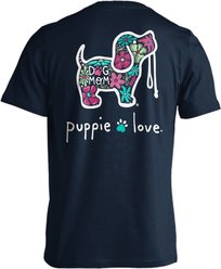 PUPPIE LOVE Floral Dog Mom Adult Short Sleeve Tee, Navy, Small