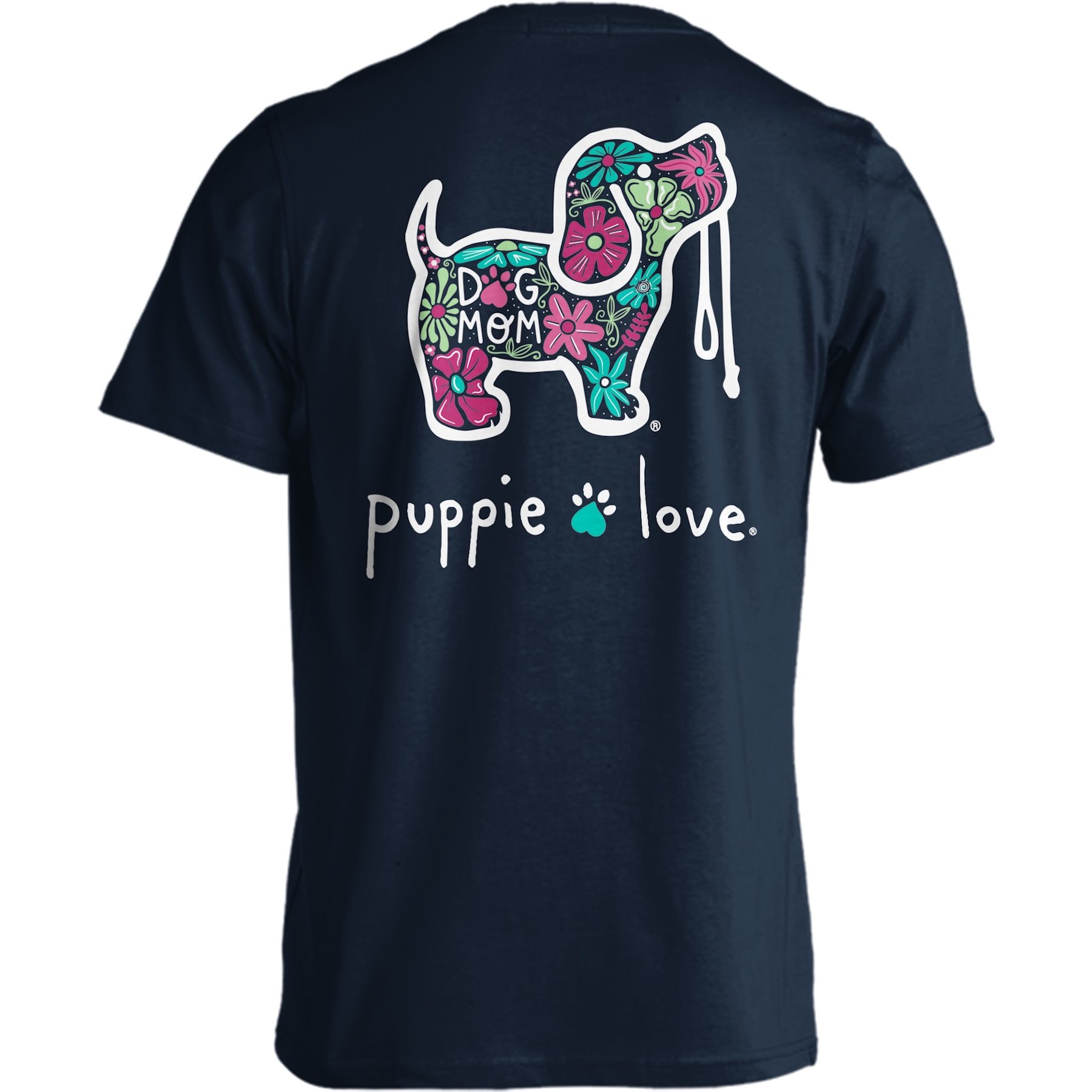 PUPPIE LOVE Floral Dog Mom Adult Short Sleeve Tee, Navy, X-Large