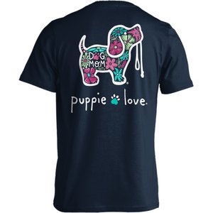 PUPPIE LOVE Floral Dog Mom Adult Short Sleeve Tee, Navy, XXX-Large