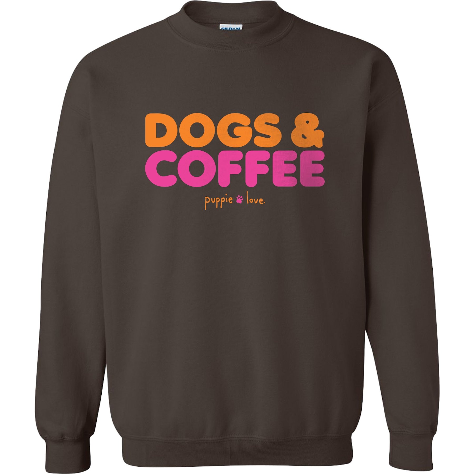 PUPPIE LOVE Dogs & Coffee Adult Sweatshirt, Dark Chocolate, Large