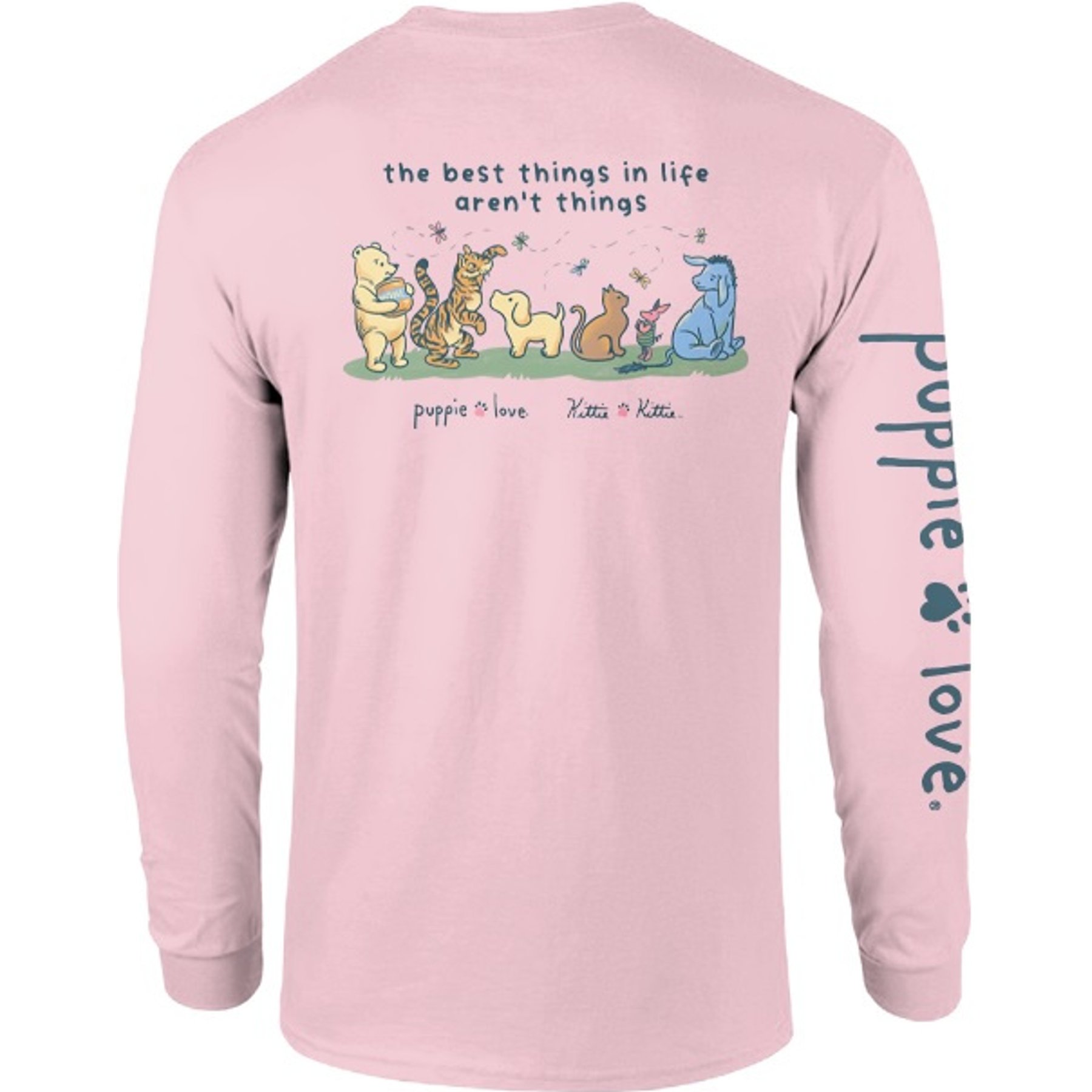 PUPPIE LOVE X KITTIE KITTIE Best Things in Life Adult Long Sleeve Tee, Light Pink, XXX-Large