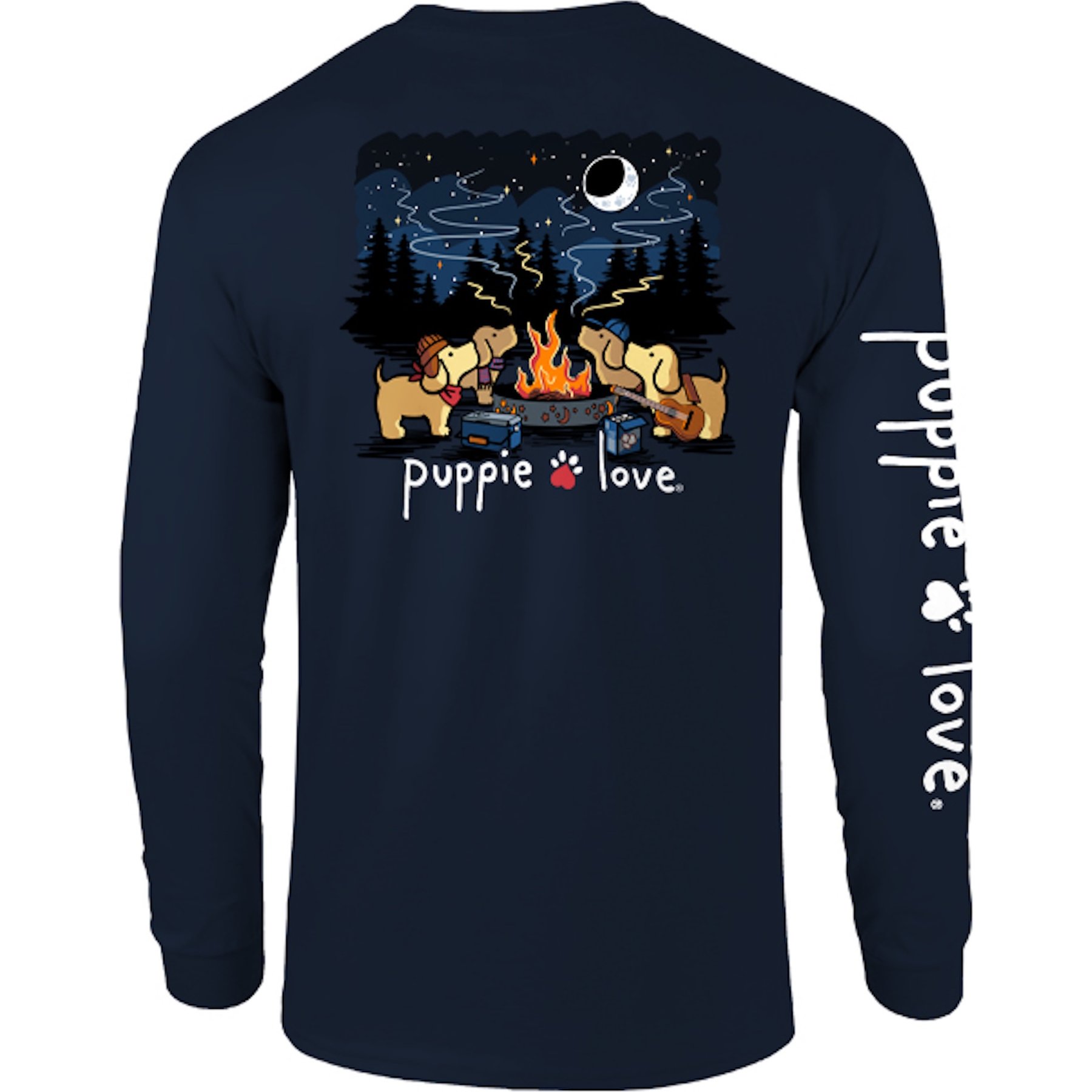 PUPPIE LOVE Campfire Ring Pups Adult Long Sleeve Tee, Navy, Medium