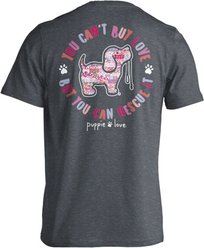 PUPPIE LOVE You Can't Buy Love Pup Adult Short Sleeve Tee, Dark Heather, Small