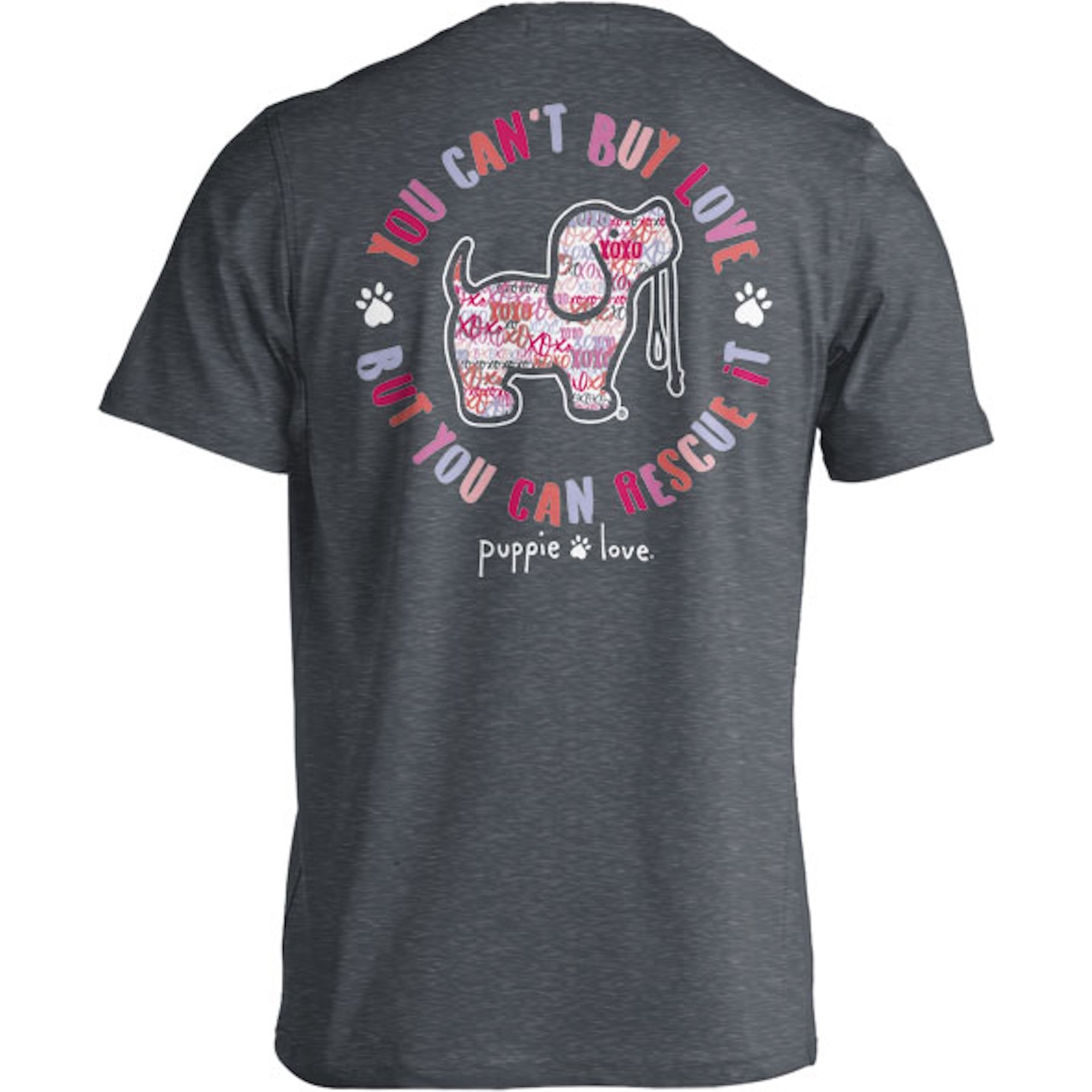 PUPPIE LOVE You Can't Buy Love Pup Adult Short Sleeve Tee, Dark Heather, Small
