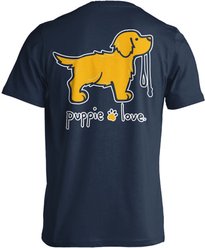 PUPPIE LOVE Golden Retriever Pup Adult Short Sleeve Tee, Navy, Medium